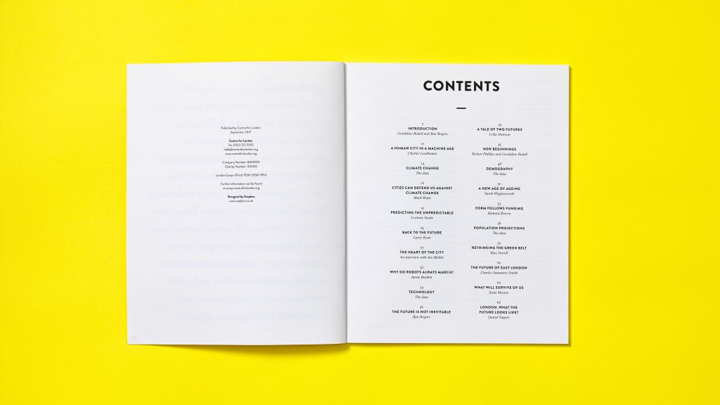 The contents page spread from an issue of London Essays.