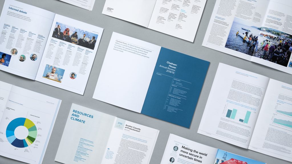 A collage of inside pages from a Chatham House publication.