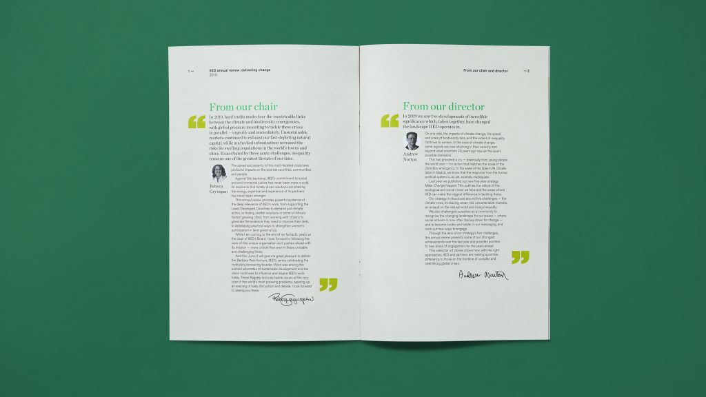 An inside page spread showing quote-style text from named authors.