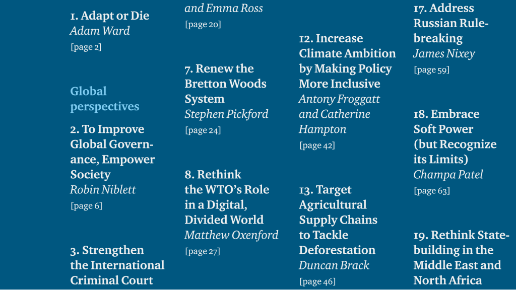 A snippet from a Chatham House publication's table of contents.