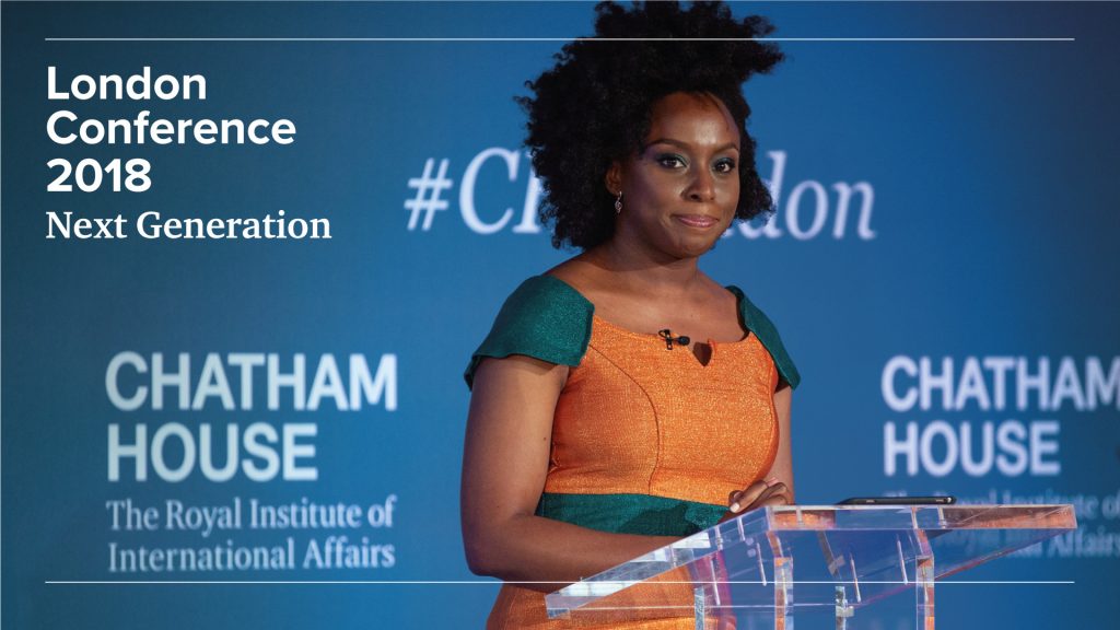 A photo of a speaker from the 2018 Chatham House London conference.