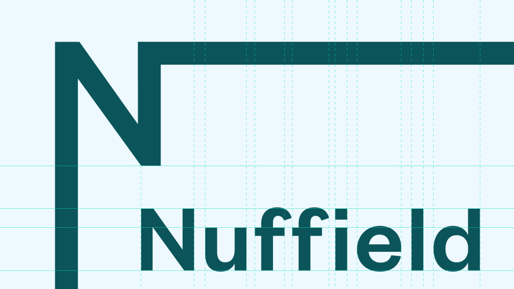 A close-up view of the Nuffield Foundation logo, showing the alignment of the text and frame elements.