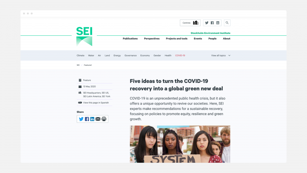 A Feature web page from the SEI website, showing the navigation and start of the article.