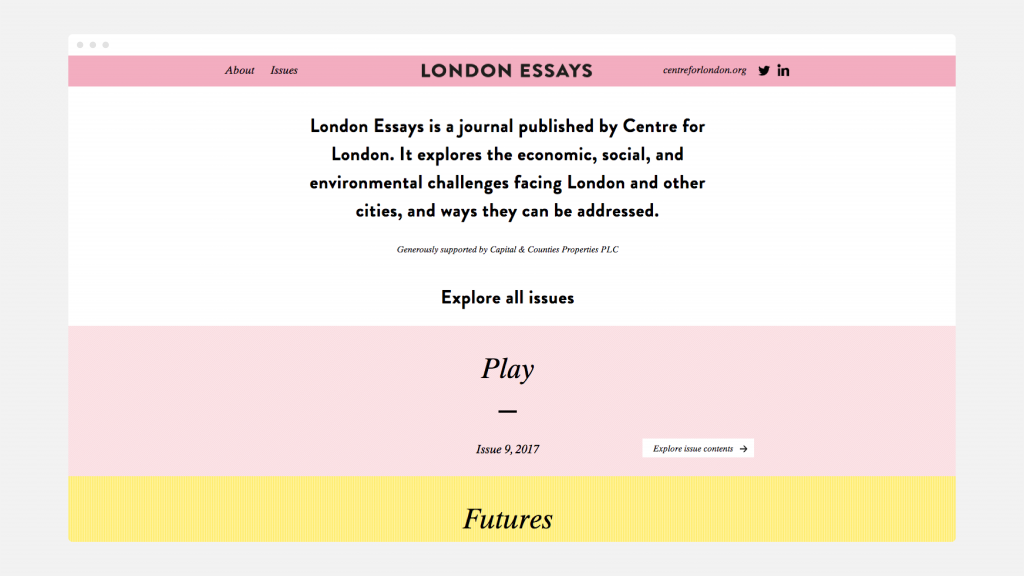 The homepage of the London Essays website.