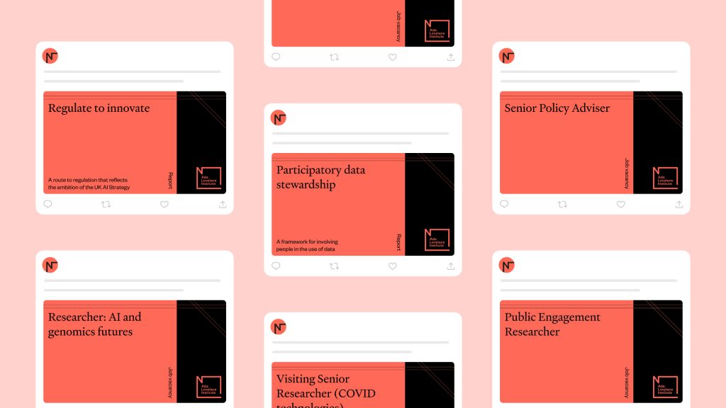 A selection of social media cards in Ada's new identity.