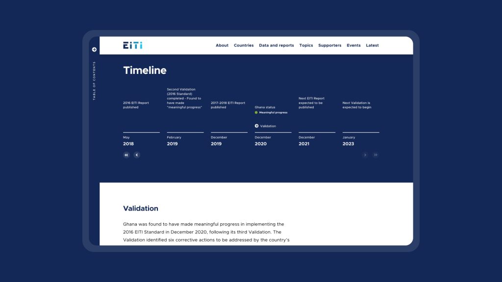 A mock-up of an EITI website page showing a timeline 