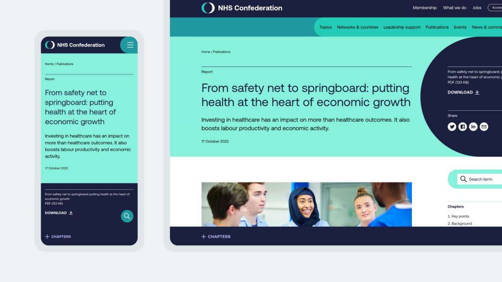 A mock-up of the NHS Confederation website on desktop and mobile 