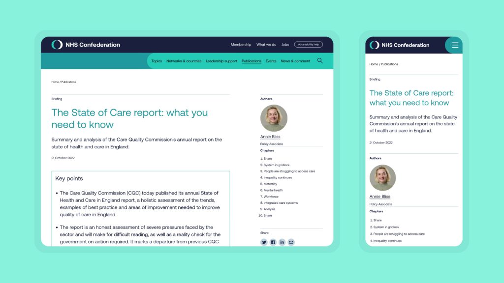 A mock-up of the NHS Confederation website on desktop and mobile