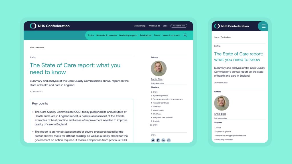 A mock-up of the NHS Confederation website on desktop and mobile 