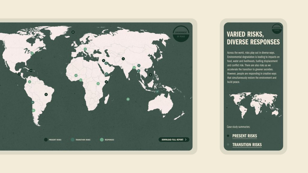 A mock-up of a map showing risks and responses