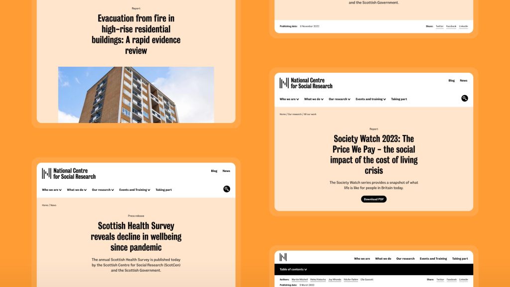 Visuals showing key pages of the website